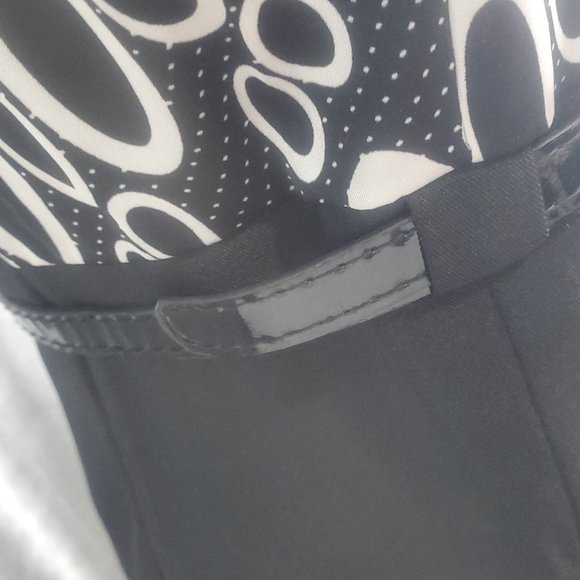 Voir Voir Print Top Black Dress with Belt Size 8 Ruffled Neck Side Zip - Picture 11 of 14